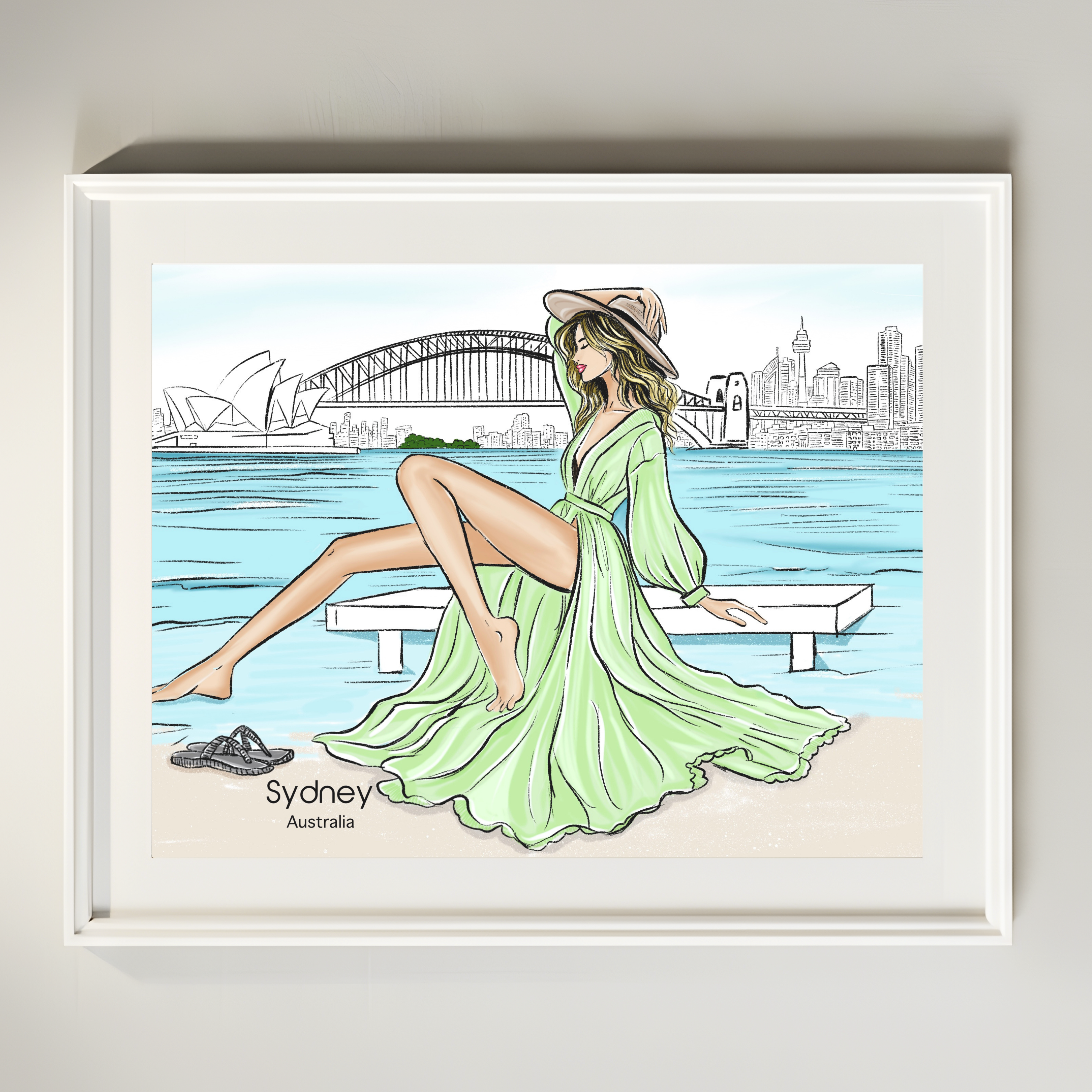 Sydney Fashion Illustration Print | Coastal Elegance Travel Art (8x10 Digital Download)
