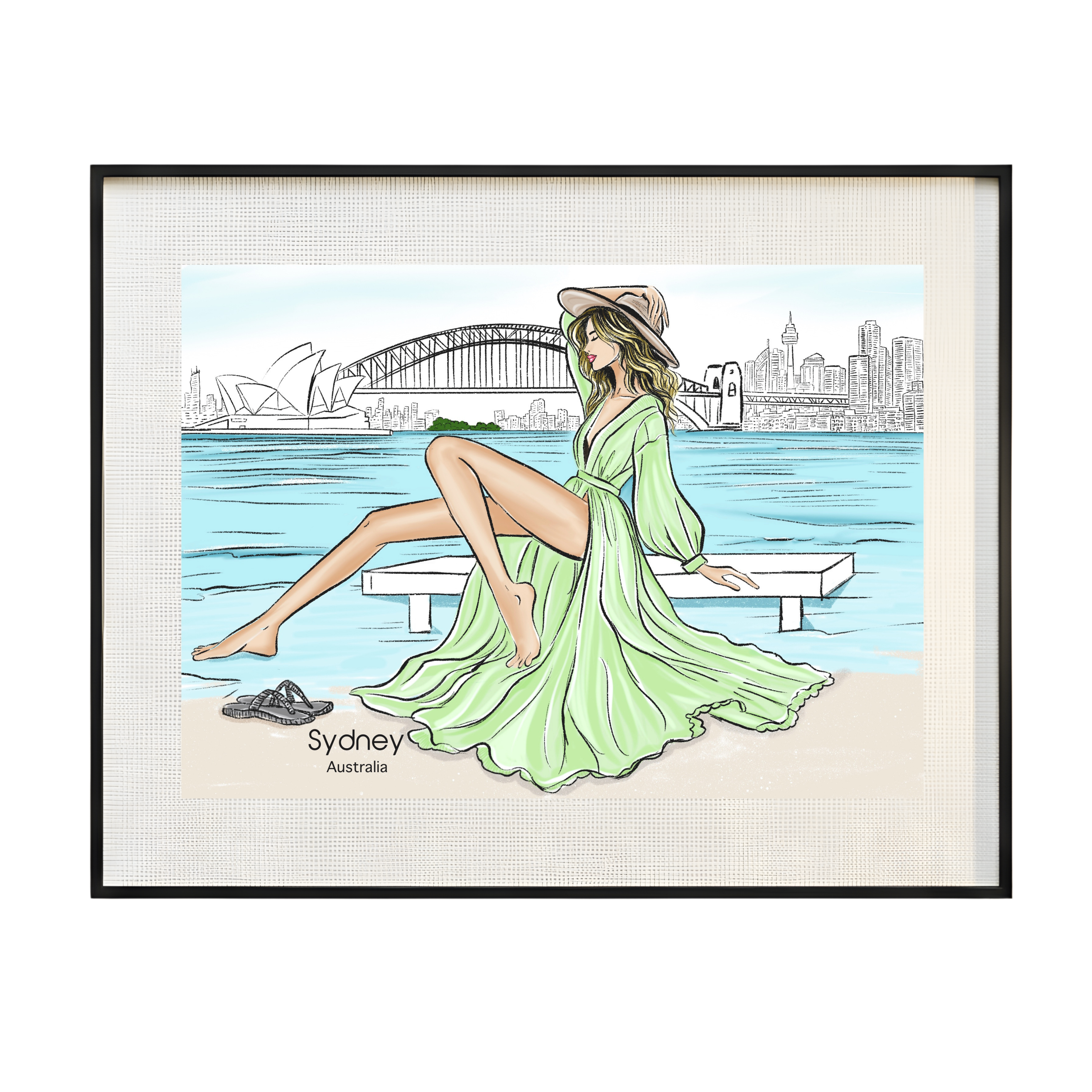 Sydney Fashion Illustration Print | Coastal Elegance Travel Art (8x10 Digital Download)