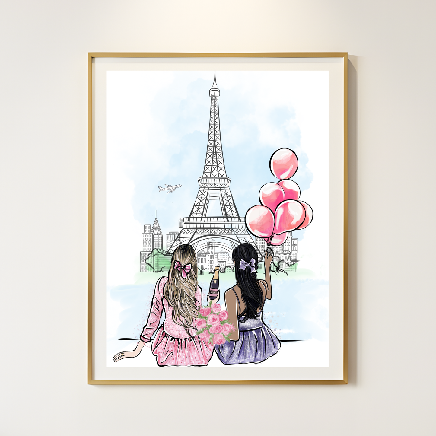 Paris Friends Fashion Illustration, Girly Wall Art (Digital File .jpg)