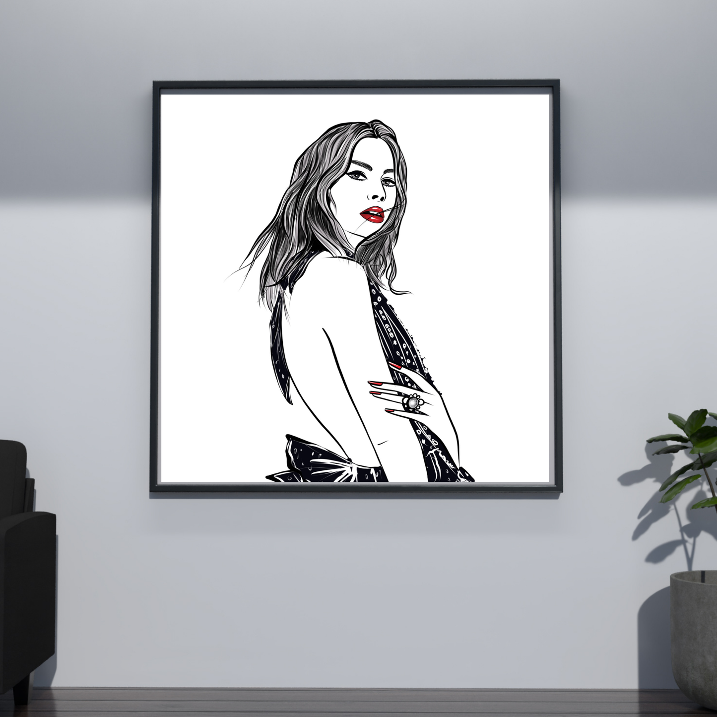 Stylish Fashion Woman in Black – Digital Wall Art Print
