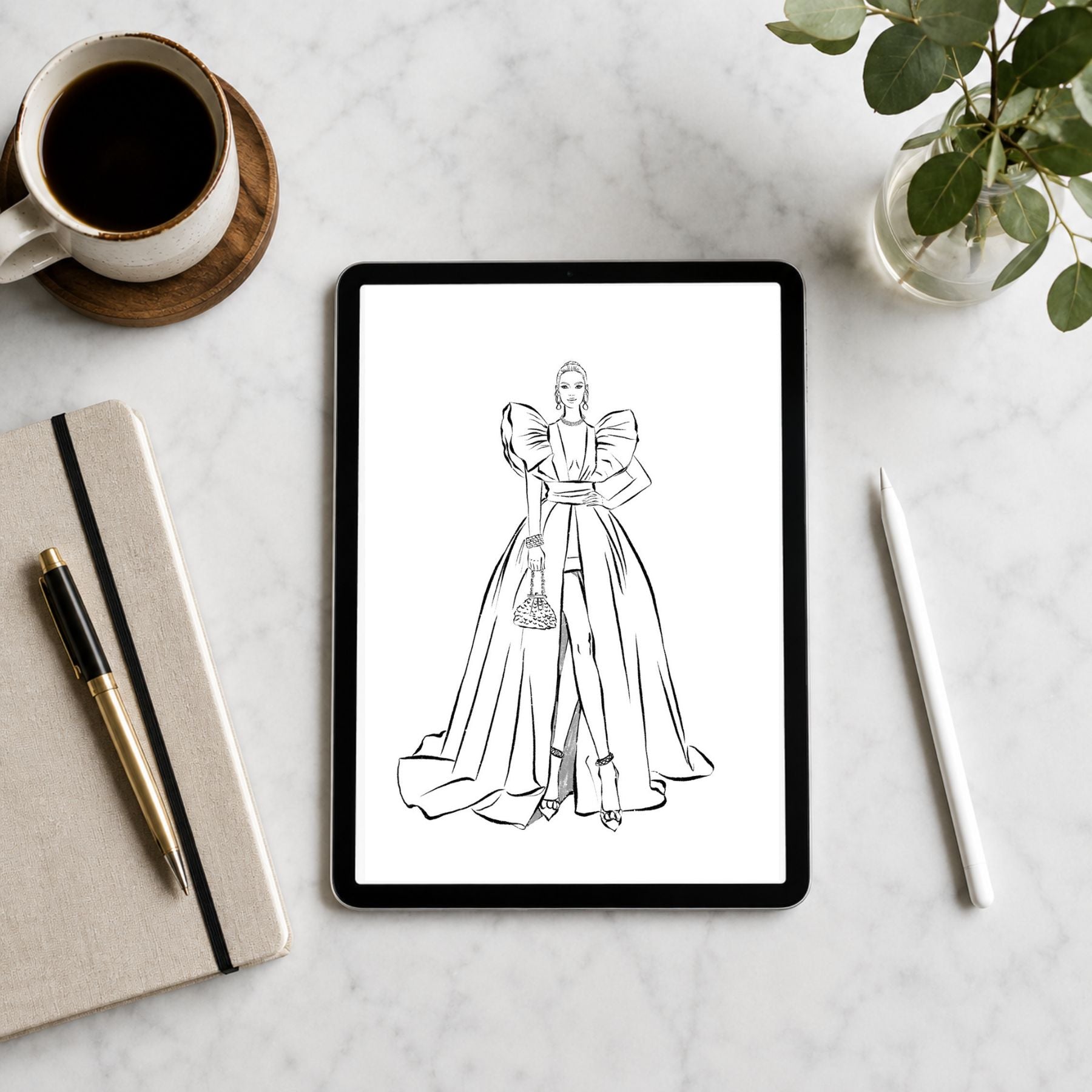 Red Carpet Fashion Coloring Book for Women – Stress Relief & Me-Time Escape (Printable Digital Download)