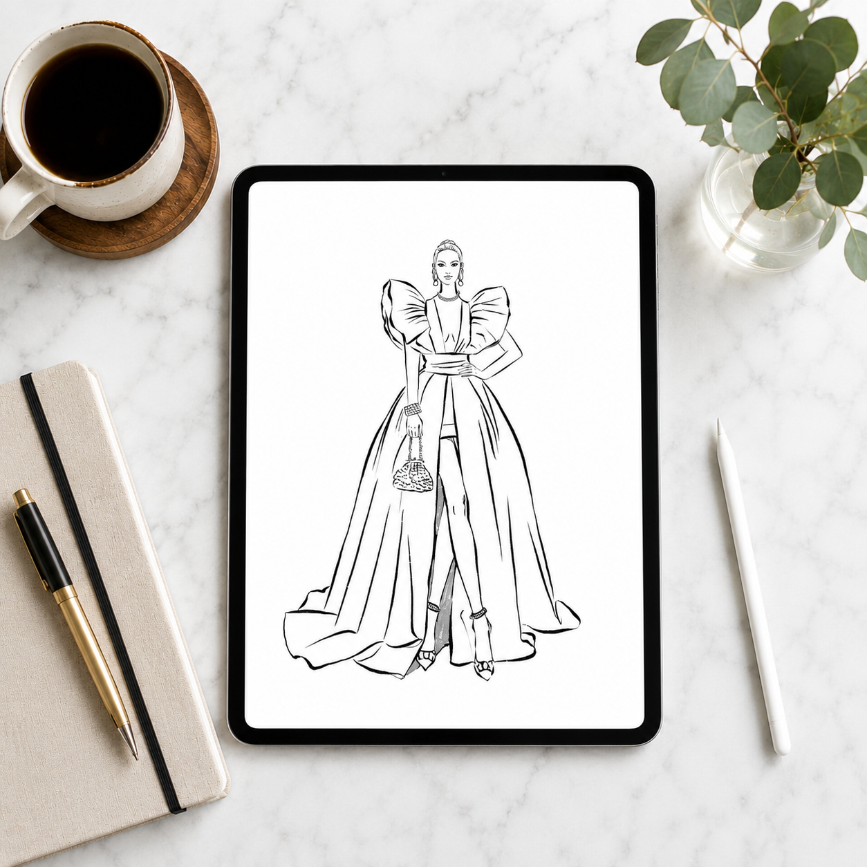 Red Carpet Fashion Coloring Book for Women – Stress Relief & Me-Time Escape (Printable Digital Download)