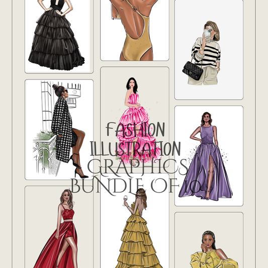 Elegant Fashion Girl Illustrations – 10 PNG Digital Bundle