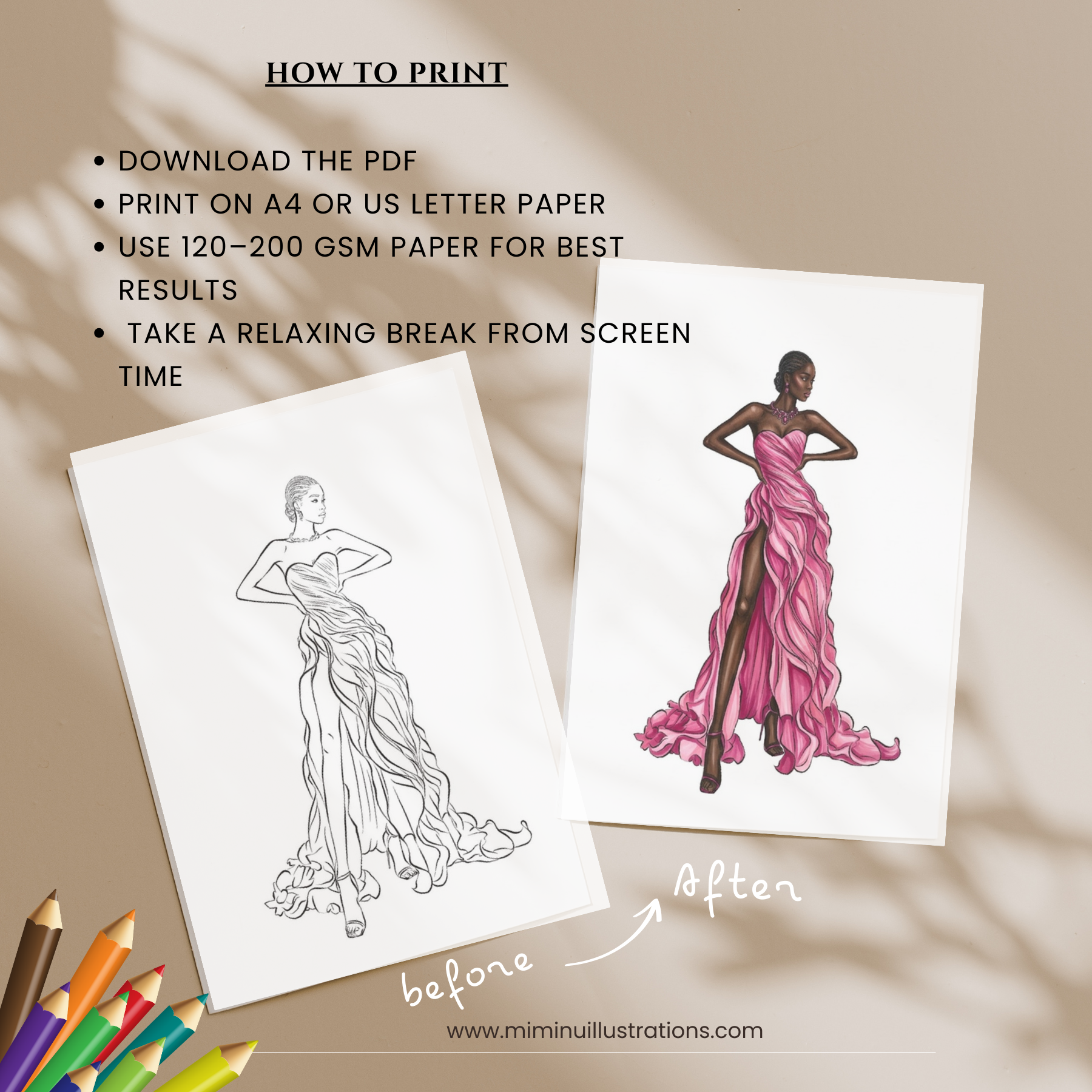 Red Carpet Fashion Coloring Book for Women – Stress Relief & Me-Time Escape (Printable Digital Download)