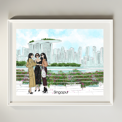 Singapore Soirée Fashion Illustration | Modern City Chic Art Print (8x10) (Digital Download)