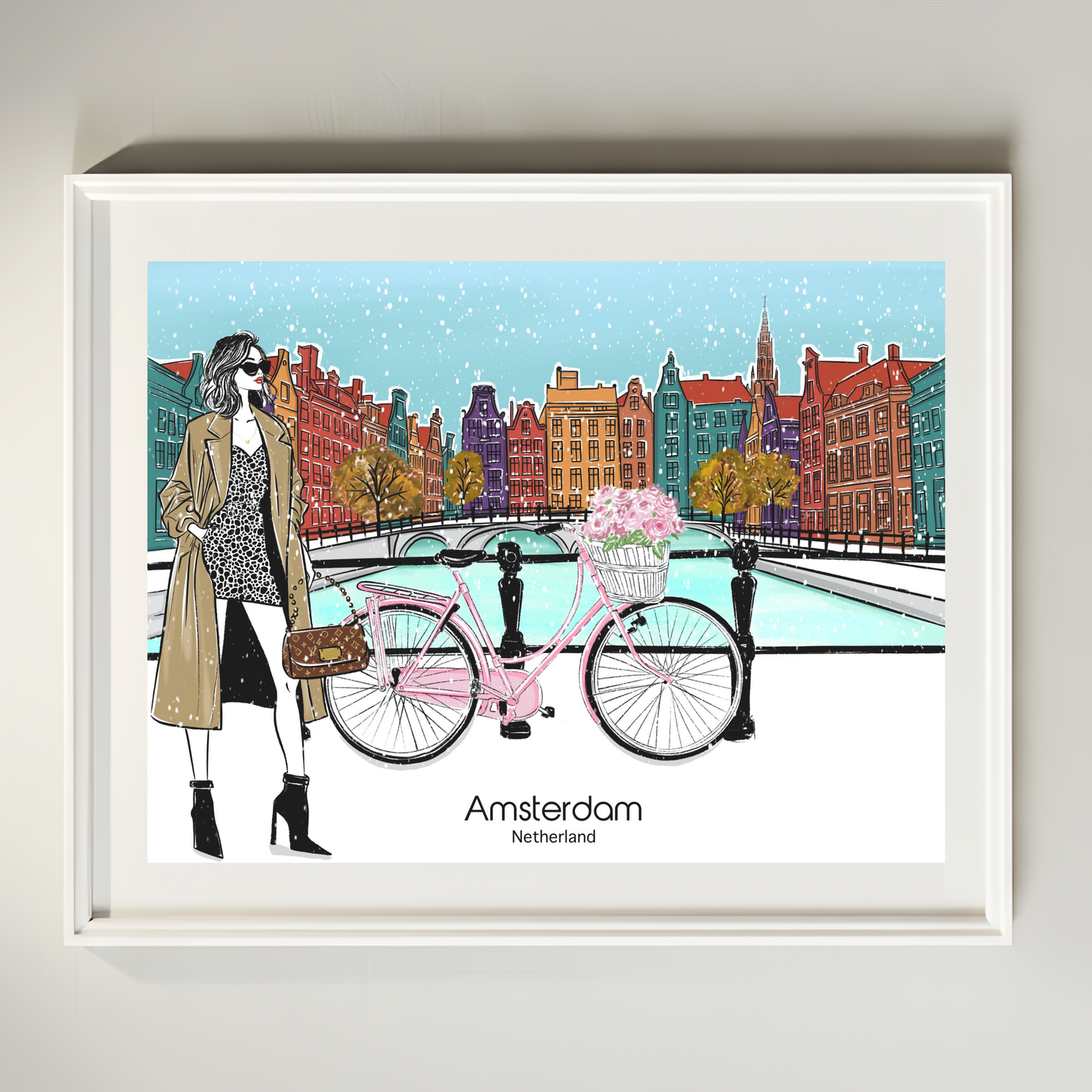 Amsterdam Canal Fashion Illustration Print | Chic European Travel Art (Digital Download)