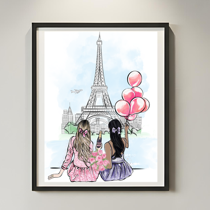 Paris Friends Fashion Illustration, Girly Wall Art (Digital File .jpg)