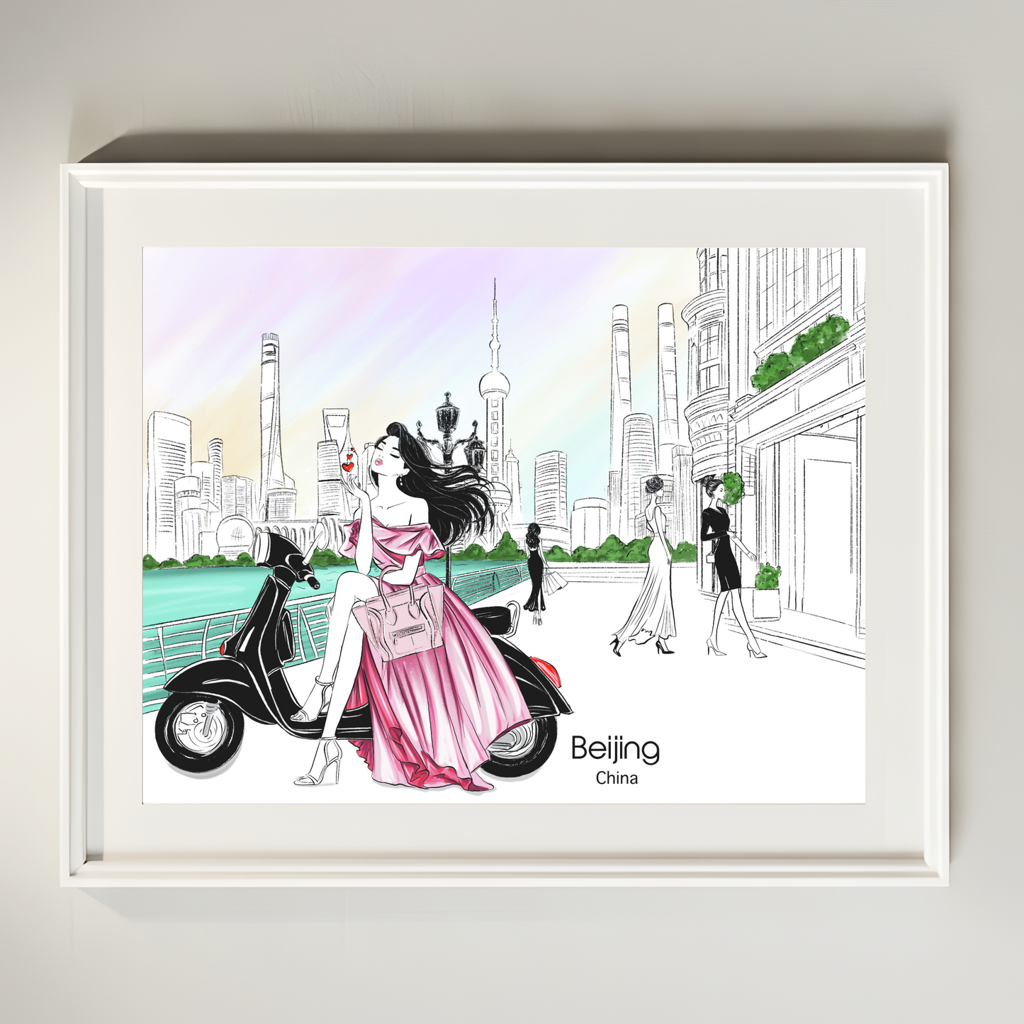 Beijing Fashion Illustration Print | Modern City Chic Wall Art (Digital Download)