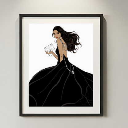 She Owns the Night Fashion Art Print | Modern Glam Woman Illustration | Digital Download
