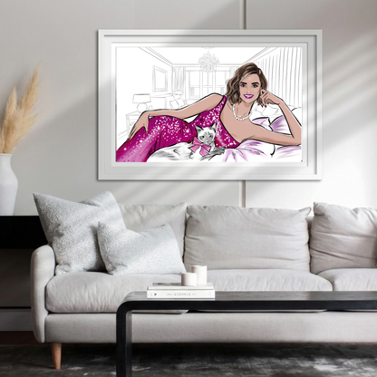 Fashion Illustration Print | Glamorous Woman, Cat, Luxury Interior (Digital Download)