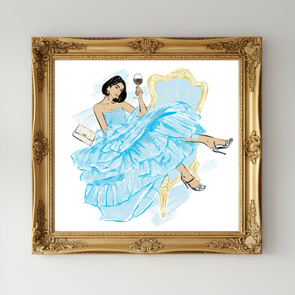 Elegant Woman Fashion Art Print | Woman with Wine Illustration (Digital Download)