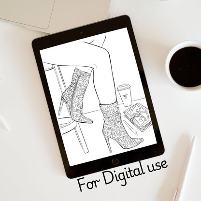 High Heel Coloring Book | Glamorous Shoe Coloring Pages Printable  |  Digital Download