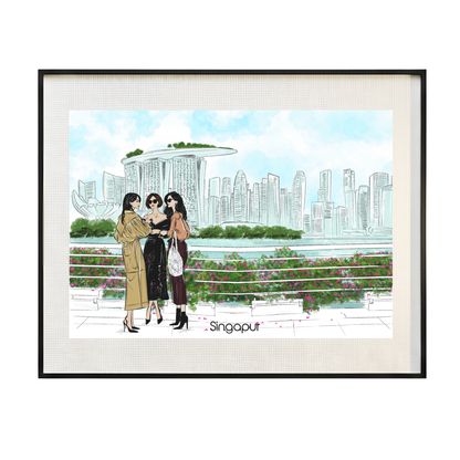 Singapore Soirée Fashion Illustration | Modern City Chic Art Print (8x10) (Digital Download)