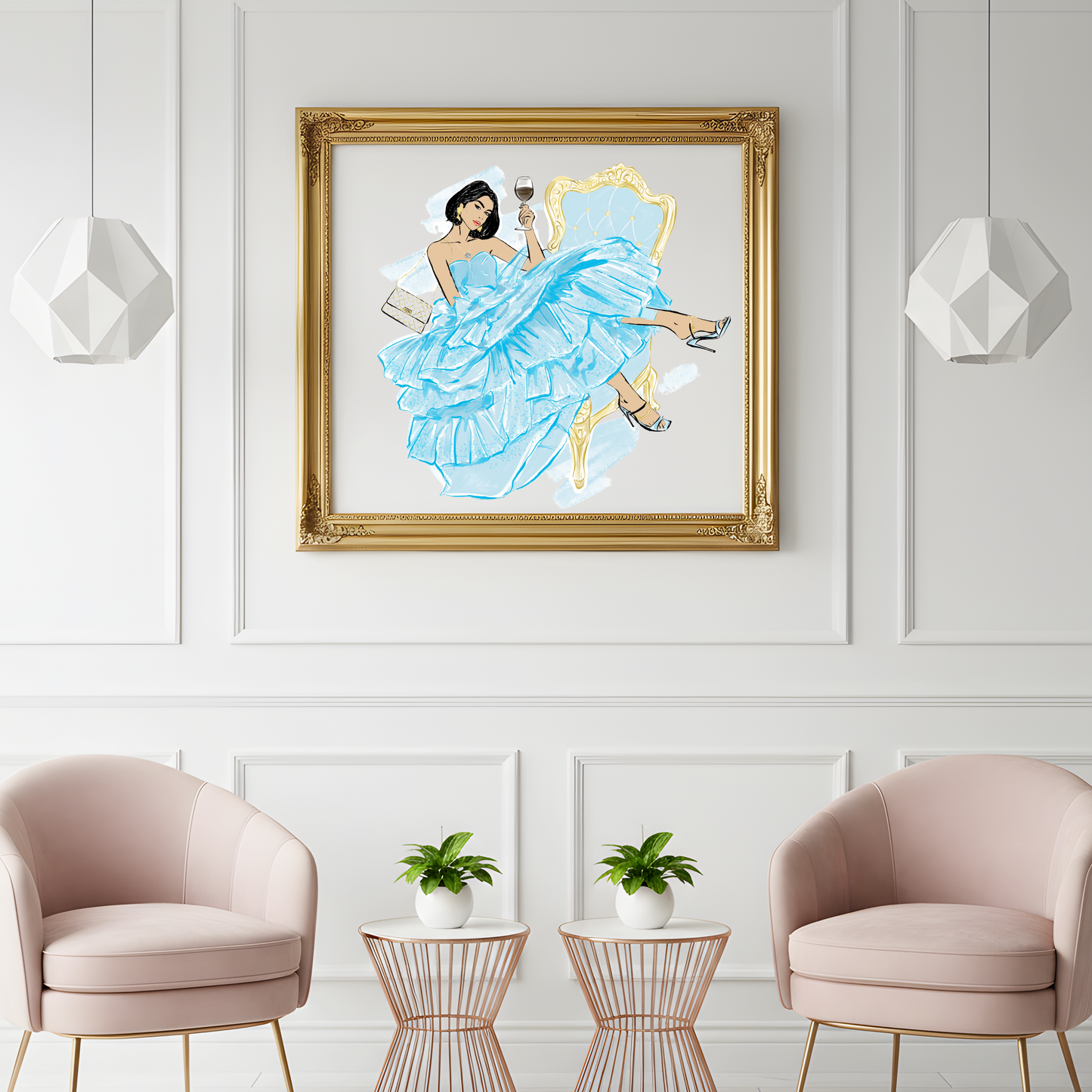 Elegant Woman Fashion Art Print | Woman with Wine Illustration (Digital Download)