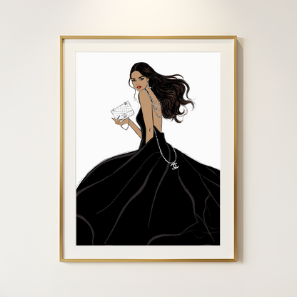 She Owns the Night Fashion Art Print | Modern Glam Woman Illustration | Digital Download
