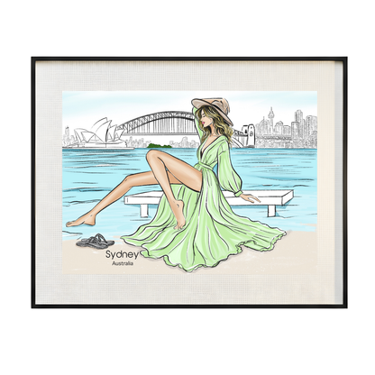 Sydney Fashion Illustration Print | Coastal Elegance Travel Art (8x10 Digital Download)