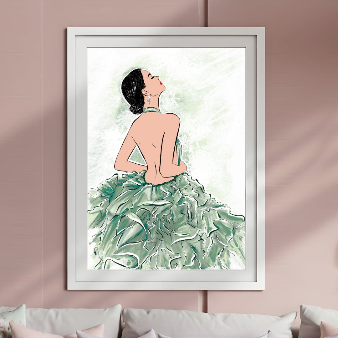 Backless Fashion Illustration Print | Elegant Woman Wall Art, Modern Decor | Digital Download