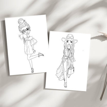 Girlish Fashion Coloring Book for Teens | Printable Fashion Coloring Pages A4 PDF  |  Digital Download