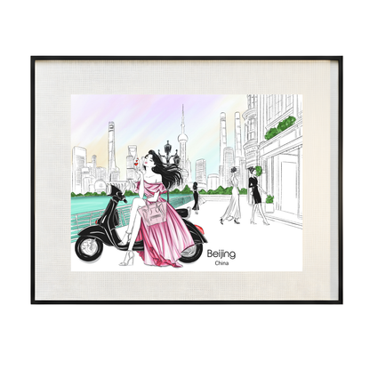Beijing Fashion Illustration Print | Modern City Chic Wall Art (Digital Download)