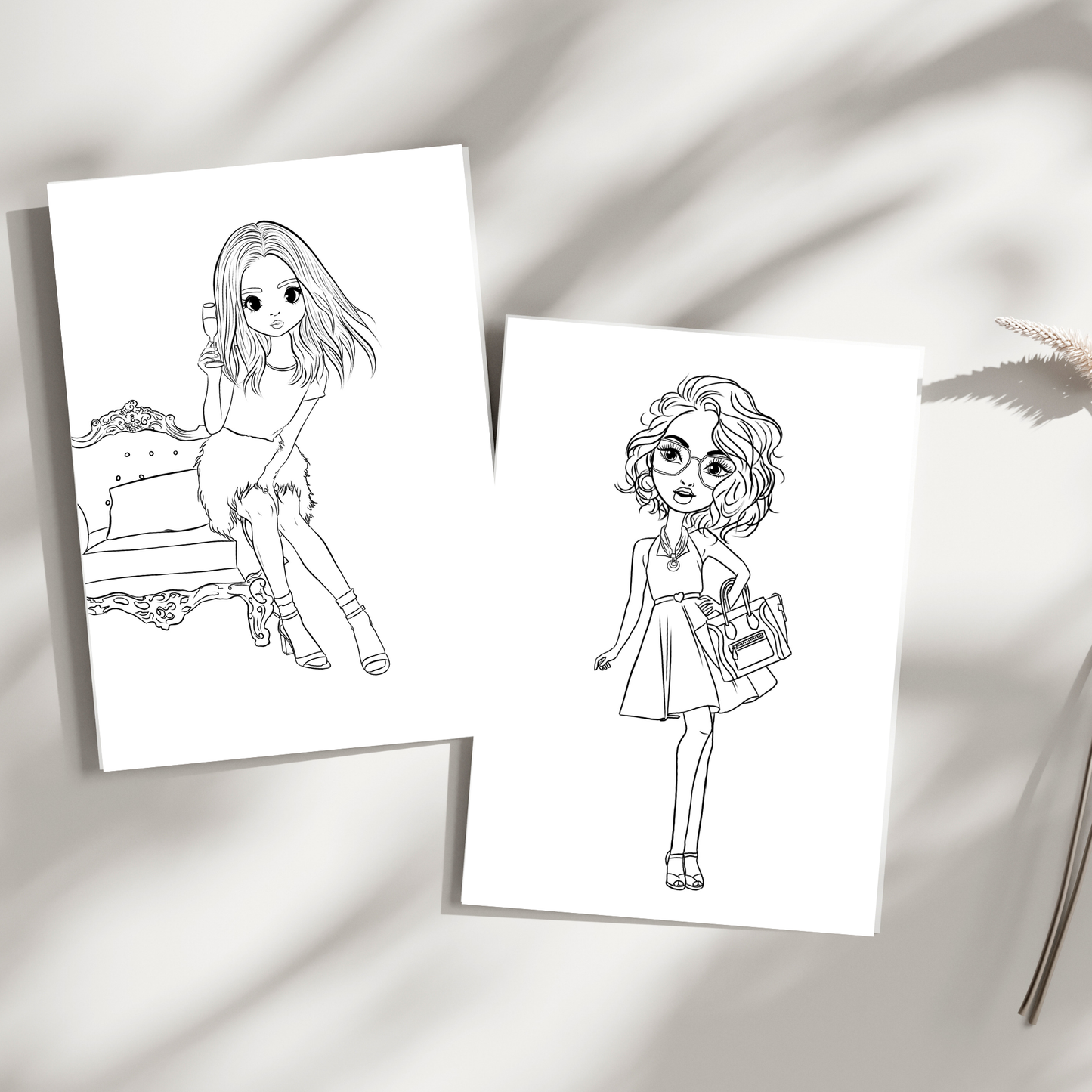 Girlish Fashion  Digital Coloring Book (42 Pages)