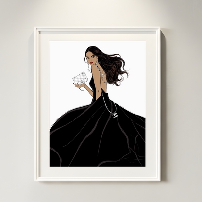 She Owns the Night Fashion Art Print | Modern Glam Woman Illustration | Digital Download