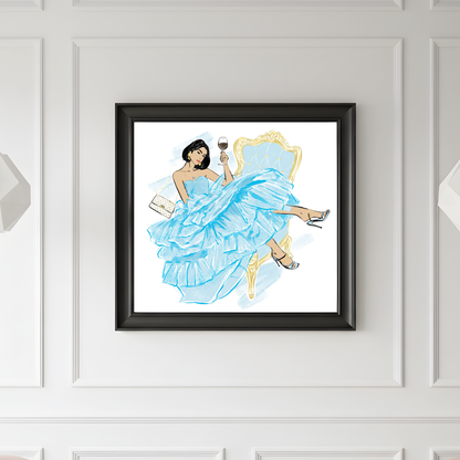 Elegant Woman Fashion Art Print | Woman with Wine Illustration (Digital Download)