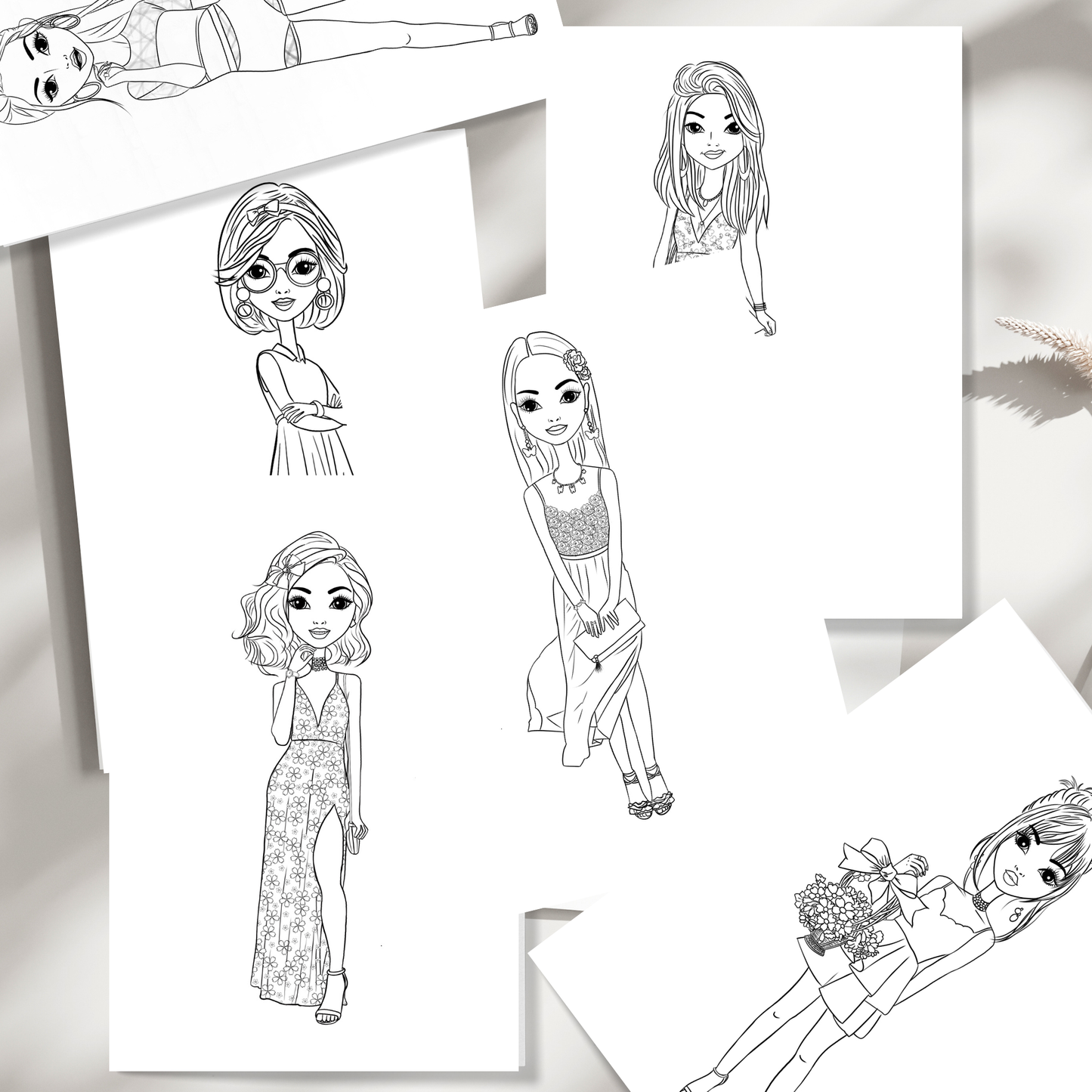 Girlish Fashion  Digital Coloring Book (42 Pages)