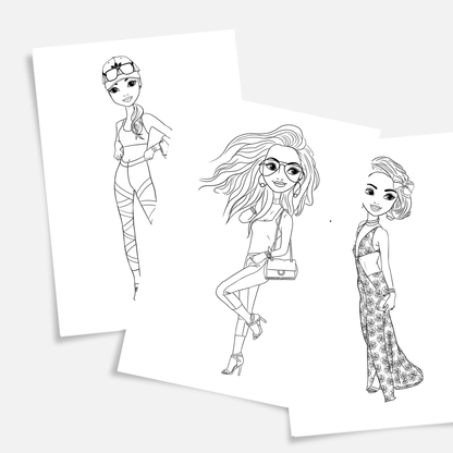 Girlish Fashion Coloring Book for Teens | Printable Fashion Coloring Pages A4 PDF  |  Digital Download