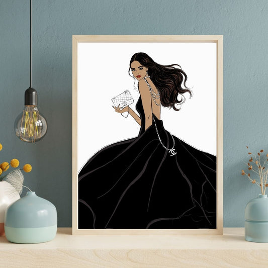She Owns the Night Fashion Art Print | Modern Glam Woman Illustration | Digital Download