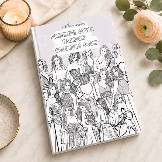 Premium Fashion Gown Coloring Book | Elegant Dress Coloring Pages A4 PDF  | Digital Download
