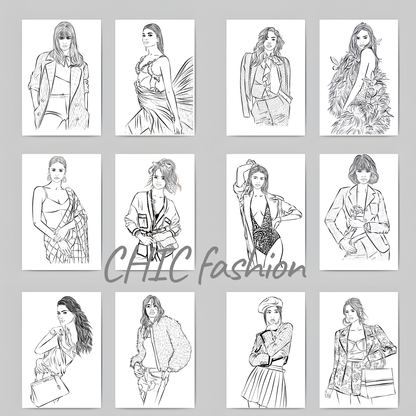 Fashion in Chic Coloring Book for Adults | Printable Fashion Coloring Pages PDF | Digital  Download
