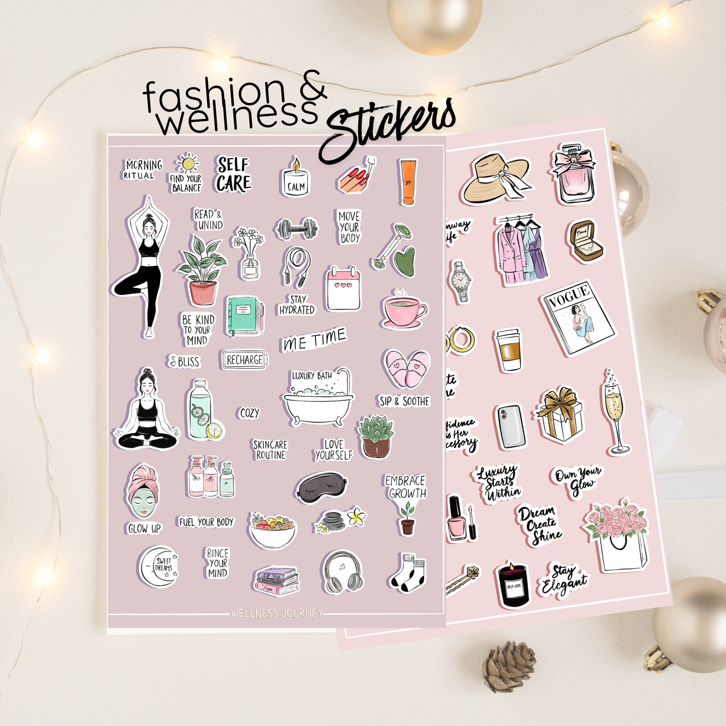 Glow & Glam Digital Sticker Collection | Fashion & Wellness Planner Stickers  | Digital Download