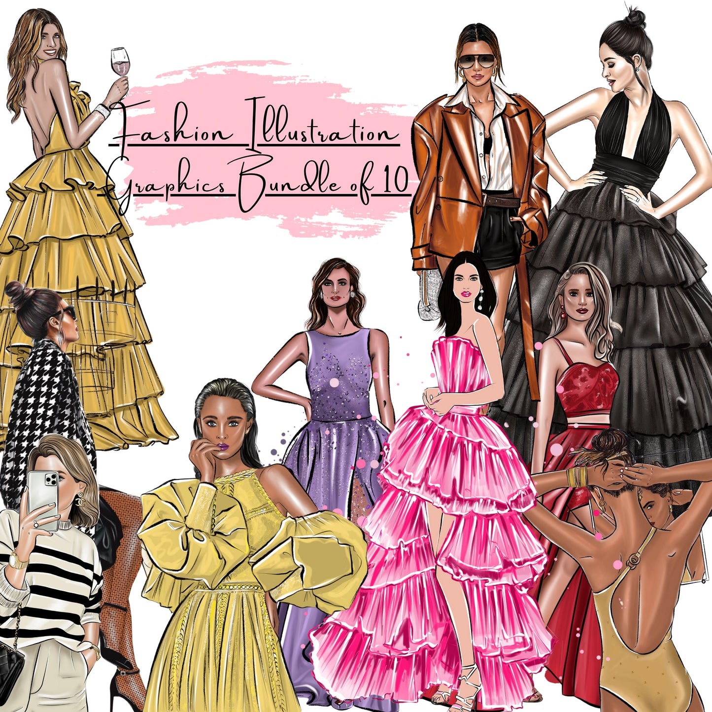 Elegant Fashion Girl Illustrations -PNG