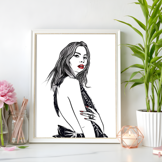 Stylish Fashion Woman in Black – Digital Wall Art Print