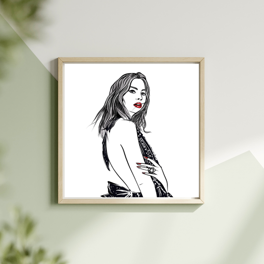 Stylish Fashion Woman in Black – Digital Wall Art Print