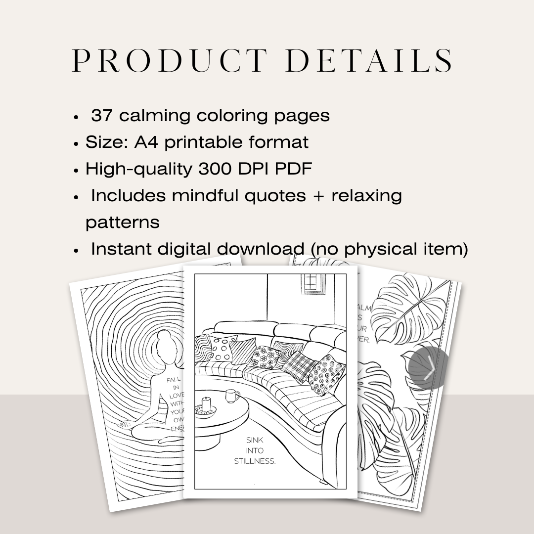 Calm Mind Coloring Book for Women | 37 Relaxing Pages, Quotes (Digital Download)