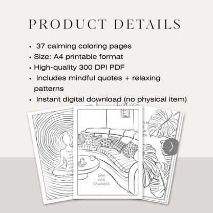 Calm Mind Coloring Book for Women | 37 Relaxing Pages, Quotes (Digital Download)