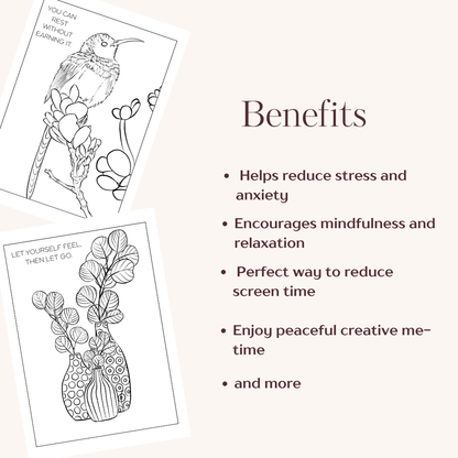 Calm Mind Coloring Book for Women | 37 Relaxing Pages, Quotes (Digital Download)