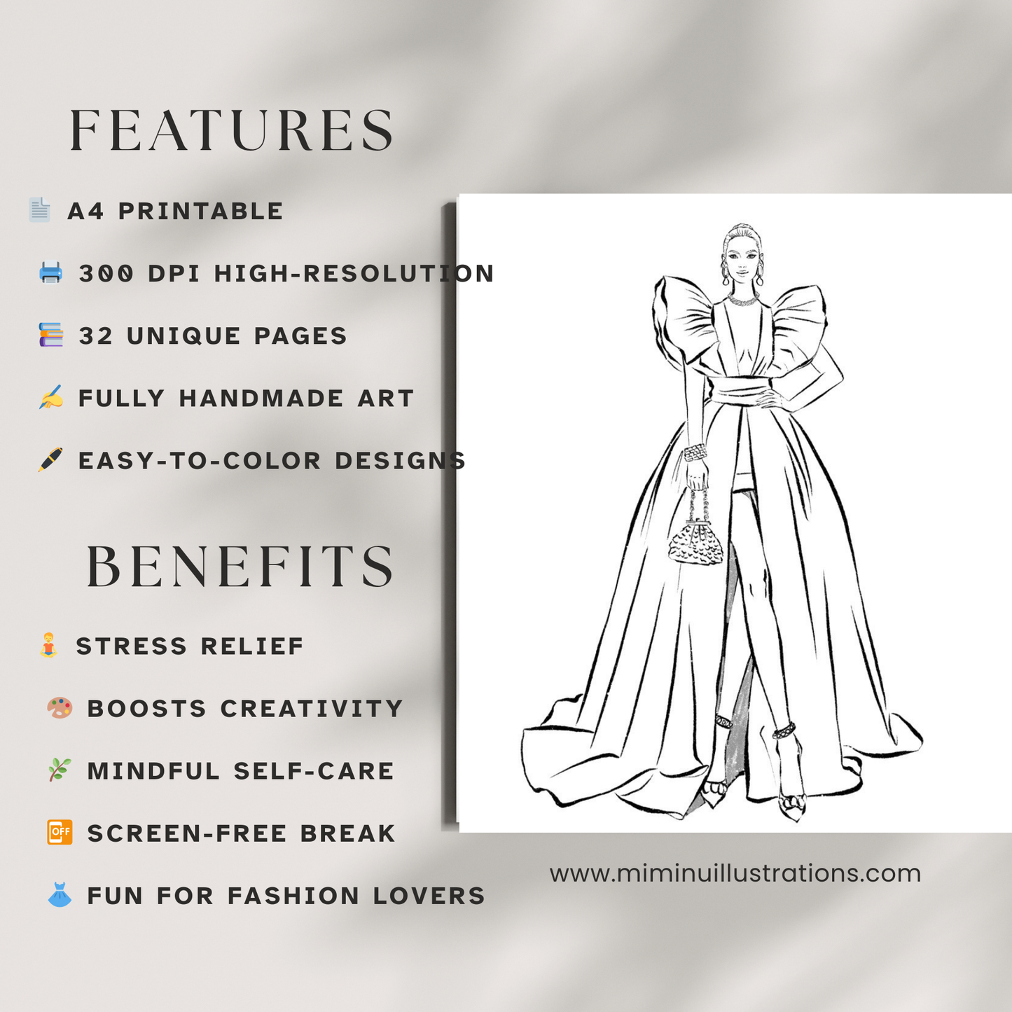 FAshion Coloring Book for Women | Stress Relief Coloring Pages | Digital Download