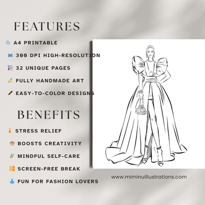FAshion Coloring Book for Women | Stress Relief Coloring Pages | Digital Download