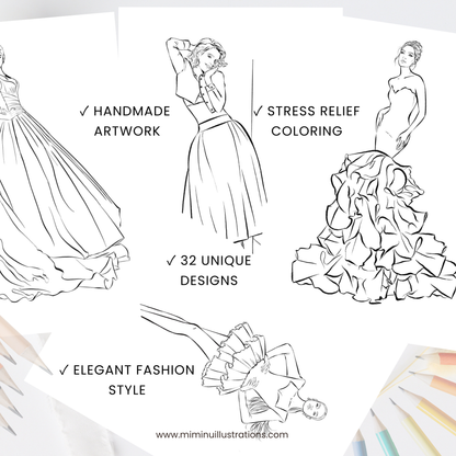 FAshion Coloring Book for Women | Stress Relief Coloring Pages | Digital Download