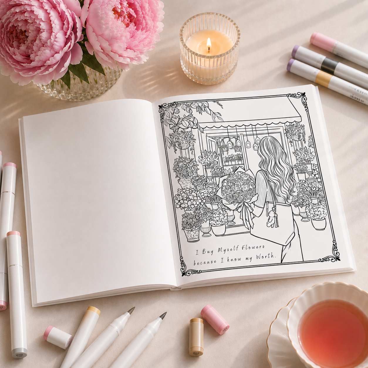 Self Love Coloring Book for women with relaxing self-care illustrations and empowering mindfulness coloring pages.