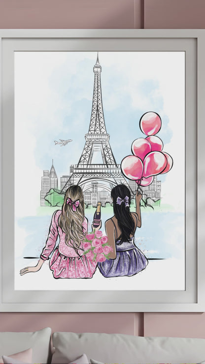 Paris Friends Fashion Illustration, Girly Wall Art (Digital File .jpg)