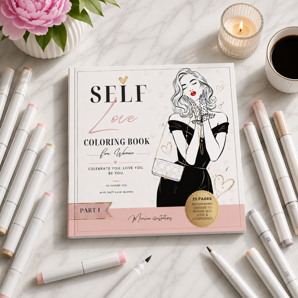Self Love Coloring Book for women with relaxing self-care illustrations and empowering mindfulness coloring pages.
